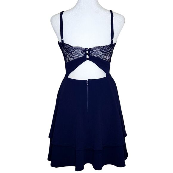 Altar'd State Hampton Skater Dress Navy Open Lace Back Two Tiered Skirt Small - Picture 7 of 13